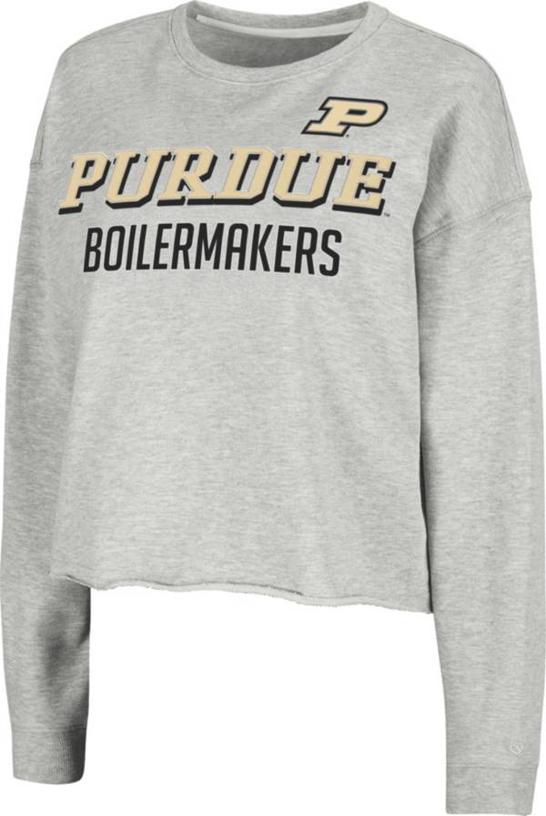 Colosseum Women's Purdue Boilermakers Grey Treehouse Cropped Pullover Hoodie