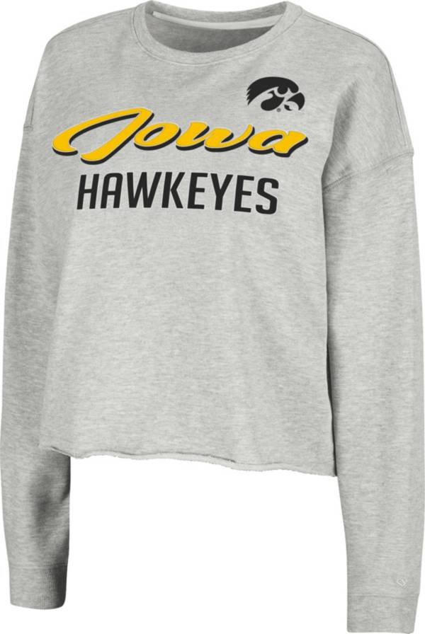 Colosseum Women's Iowa Hawkeyes Grey Treehouse Cropped Pullover Hoodie