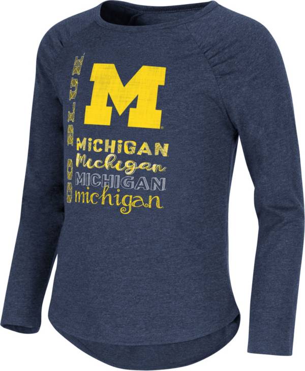 Colosseum Girl's Michigan Wolverines Blue Heart Long Sleeve T-Shirt