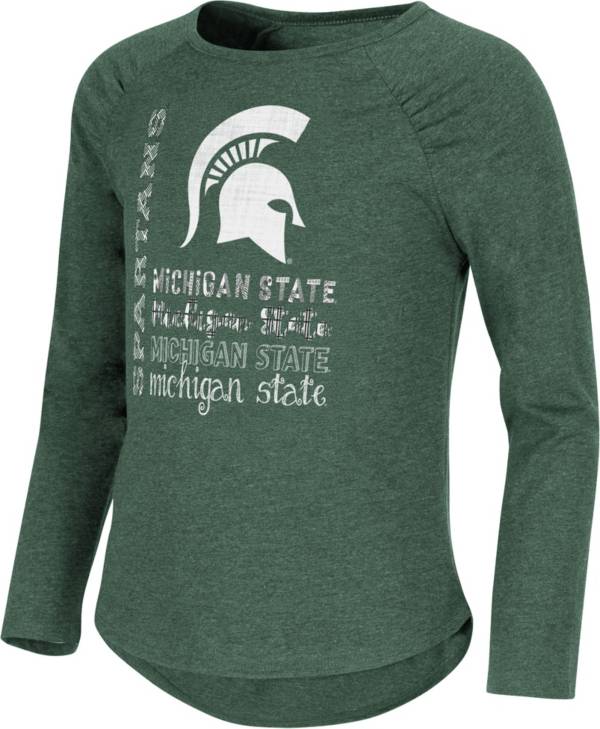 Colosseum Girl's Michigan State Spartans Green Heart Long Sleeve T-Shirt