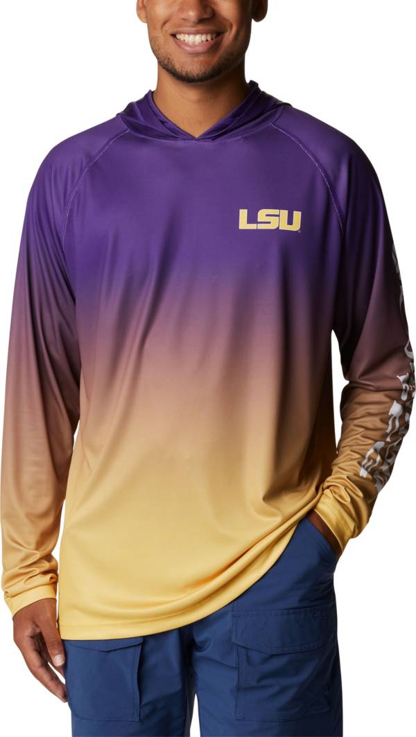 Columbia Men's LSU Tigers Purple PFG Super Terminal Tackle Long Sleeve Hooded T-Shirt product image