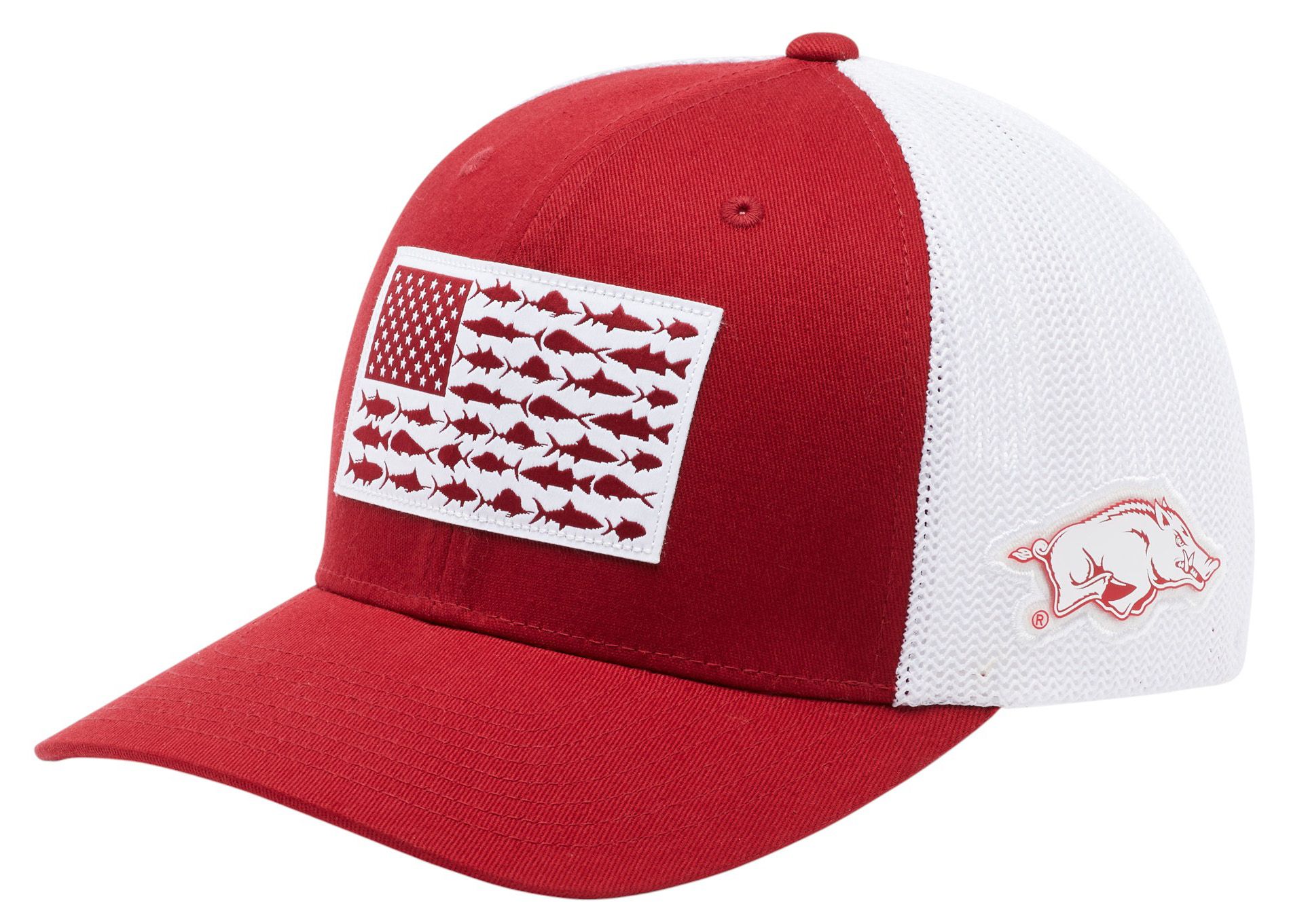 Columbia Men's Arkansas Razorbacks Cardinal Flag PFG Mesh Fitted Hat product image