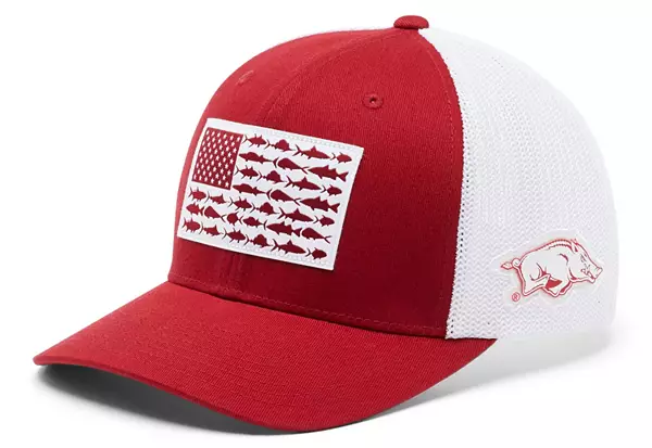 Columbia Men's Arkansas Razorbacks Cardinal Flag PFG Mesh Fitted Hat