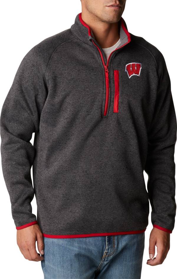 Columbia Men's Wisconsin Badgers Grey CLG Canyon Point&trade; Sweater Fleece 1/2 Zip