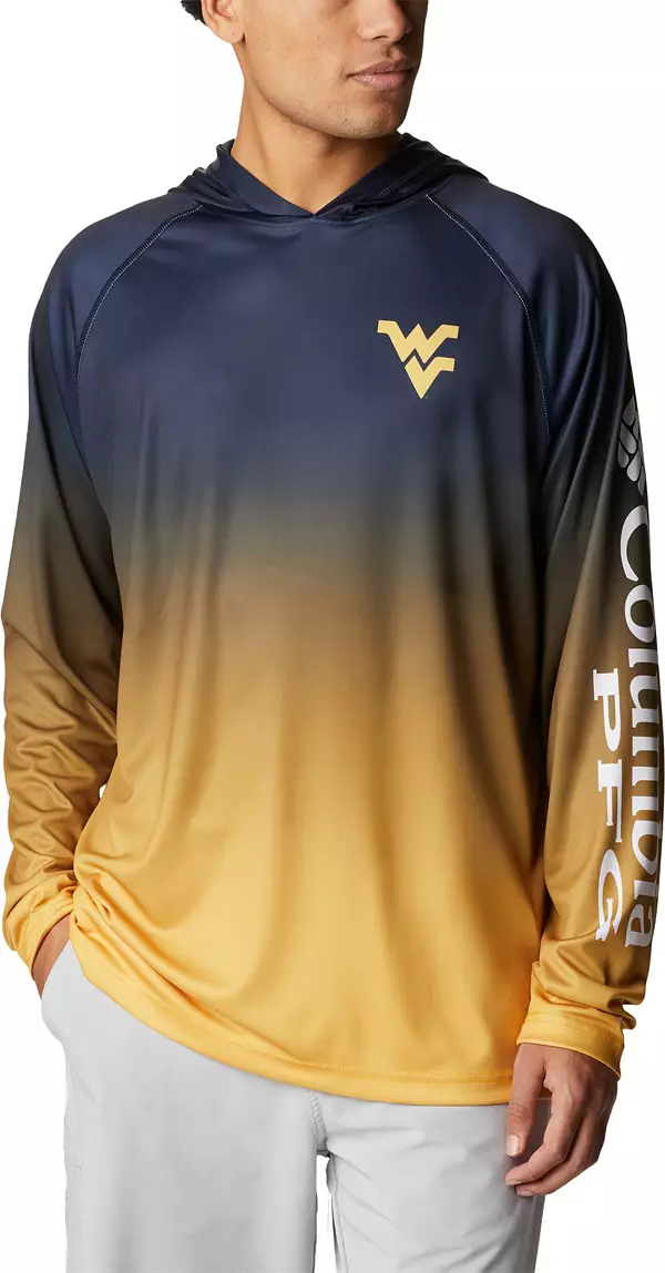 Columbia Men's West Virginia Mountaineers Blue PFG Super Terminal Tackle  Long Sleeve Hooded T-Shirt