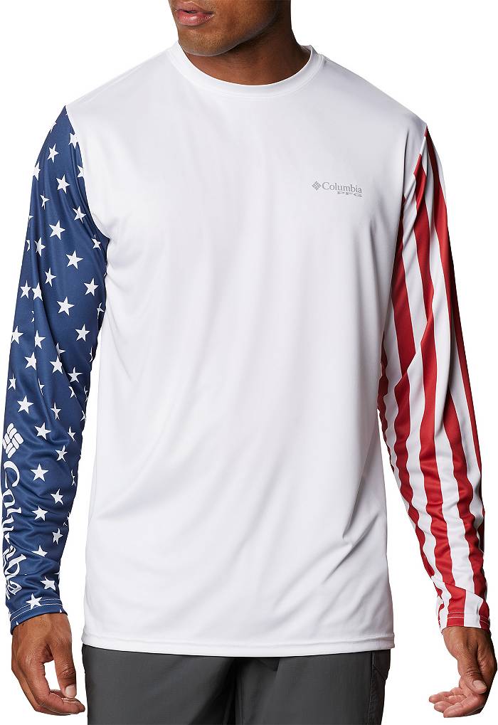 Columbia Men's White Washington Nationals Americana Terminal Tackle  Omni-Shade Raglan Long Sleeve T-shirt