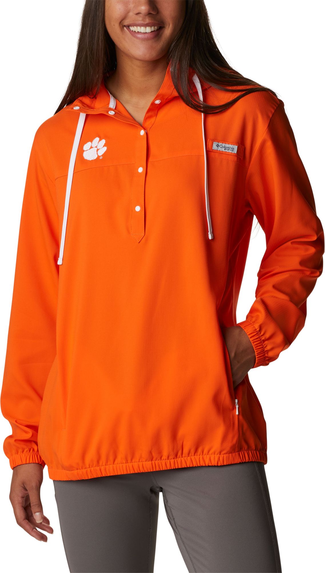 Columbia Women's Clemson Tigers Orange PFG Tamiami Quarter-Snap Long Sleeve Hooded Shirt product image