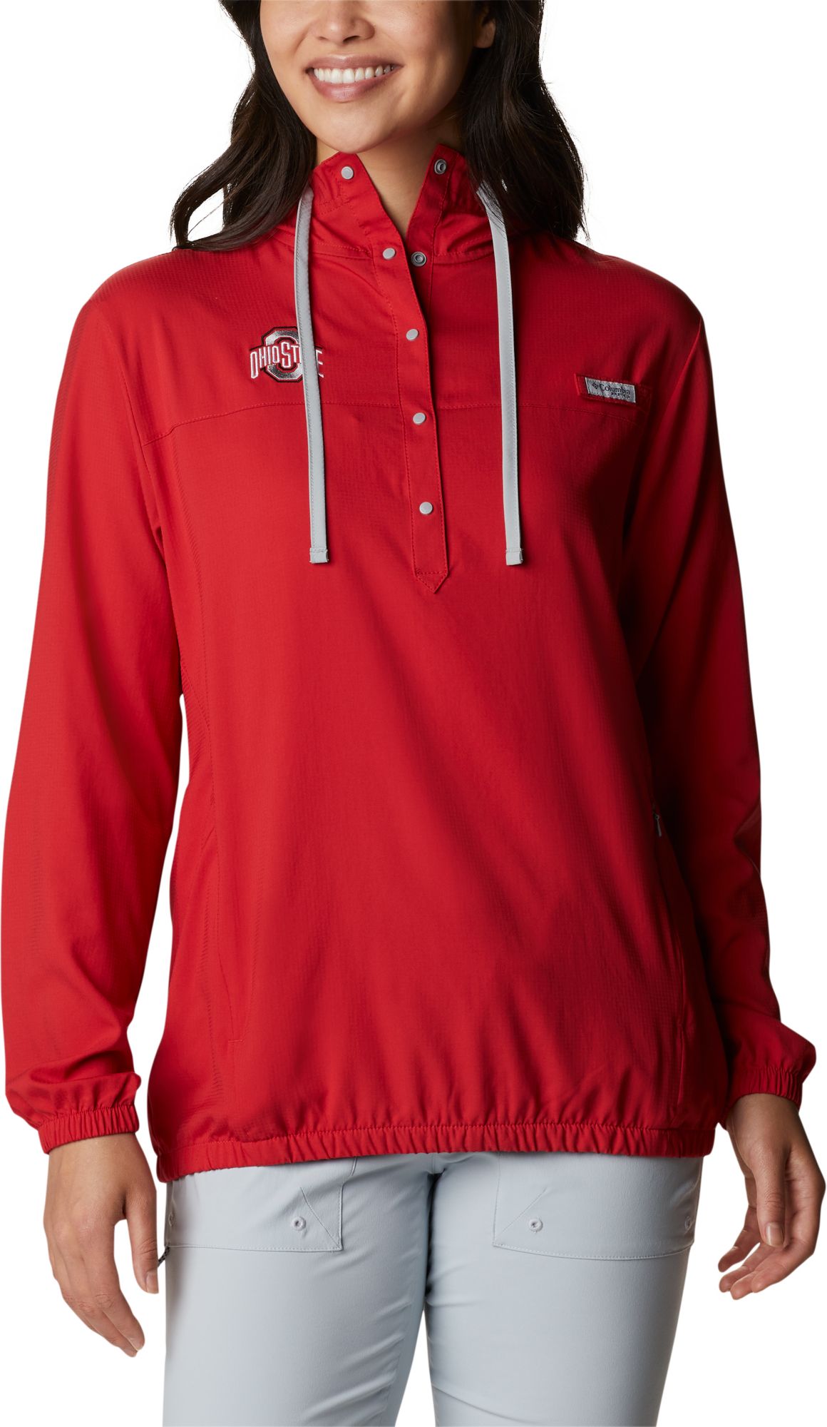 Columbia Women's Ohio State Buckeyes Red Tamiami Quarter-Snap Long Sleeve Hooded Shirt product image