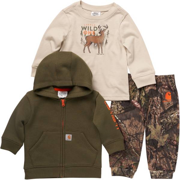 Carhartt Youth 3-Piece Zip Front Hoodie, Long Sleeve Graphic Tee & Fleece Sweatpant Set Mossy Oak®