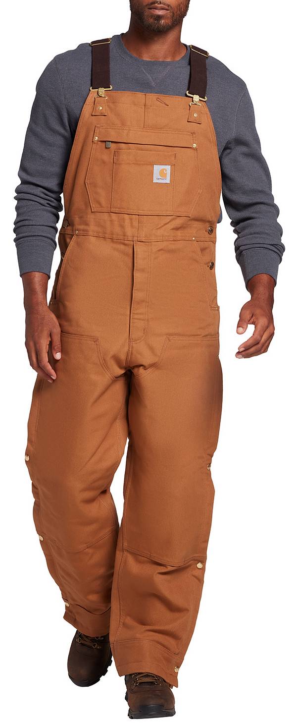 Mens Carhartt Quilt-Lined Washed Duck Bib Brown