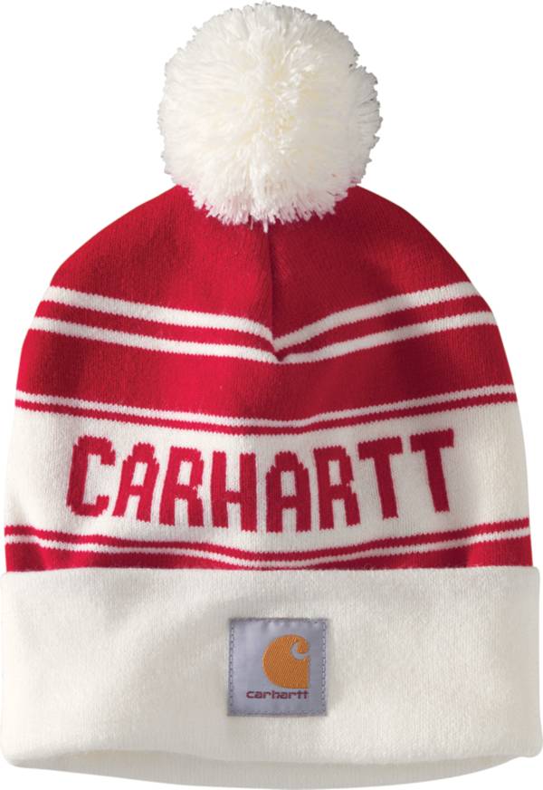 Carhartt Men's Knit Pom Pom Cuffed Logo Beanie