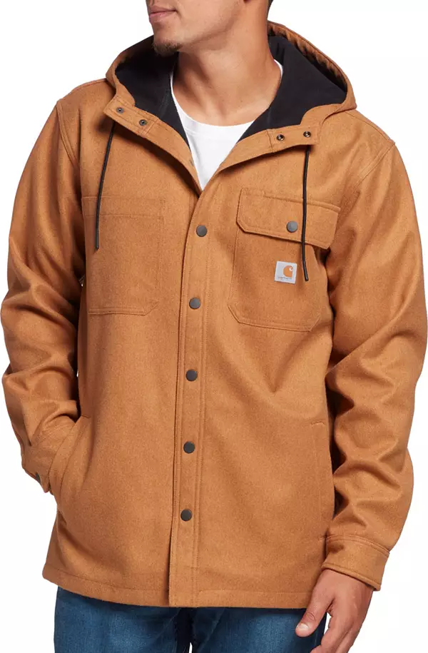 Carhartt Men's Rain Defender Relaxed Fit Heavyweight Hooded Shirt Jacket, Oiled Walnut Heather, XL