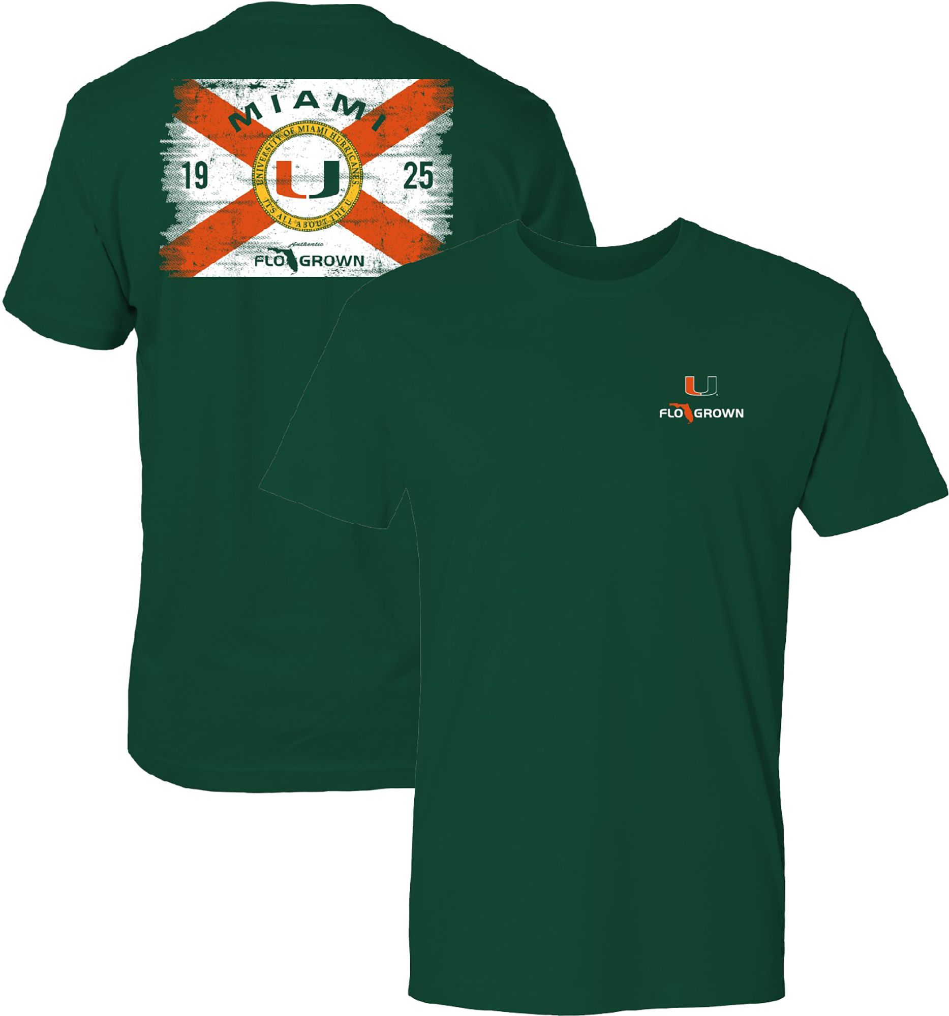 FloGrown Men's Miami Hurricanes Green Washed Flag T-Shirt product image