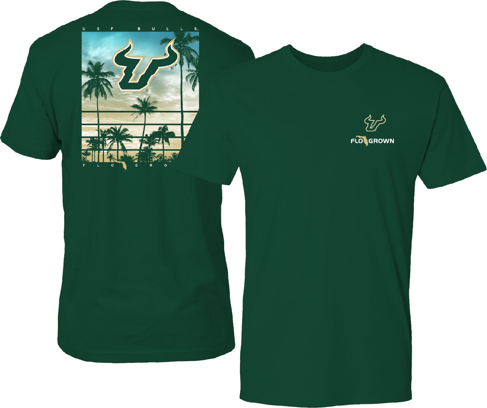 FloGrown Men's South Florida Bulls Green Sunset Poster T-Shirt