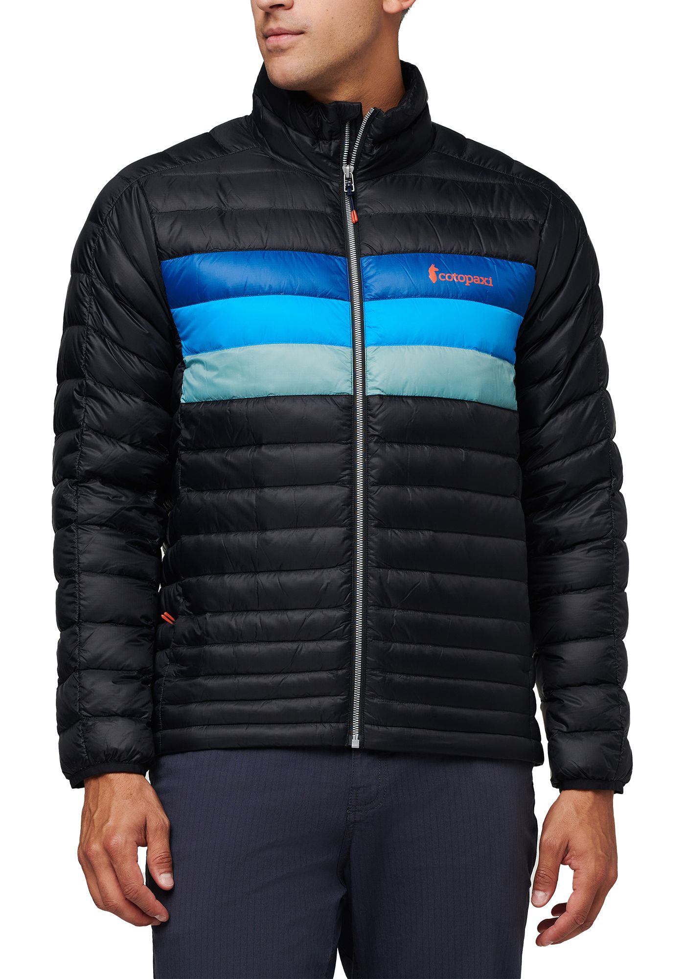 Cotopaxi Fuego Hooded Down Jacket Large - Black/Pacific Stripes cheapest NWT FREE SHIP