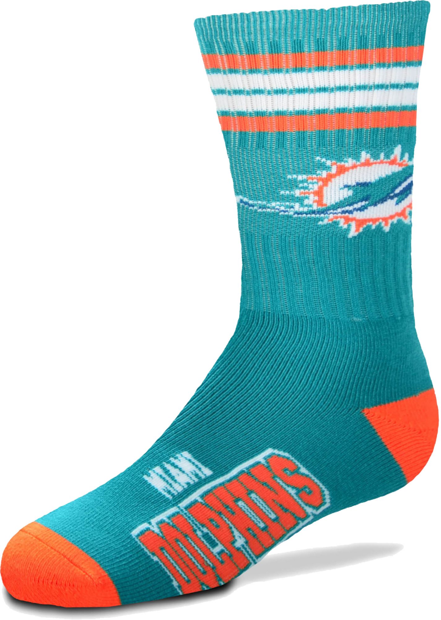 For Bare Feet Youth Miami Dolphins 4-Stripe Deuce Crew Socks