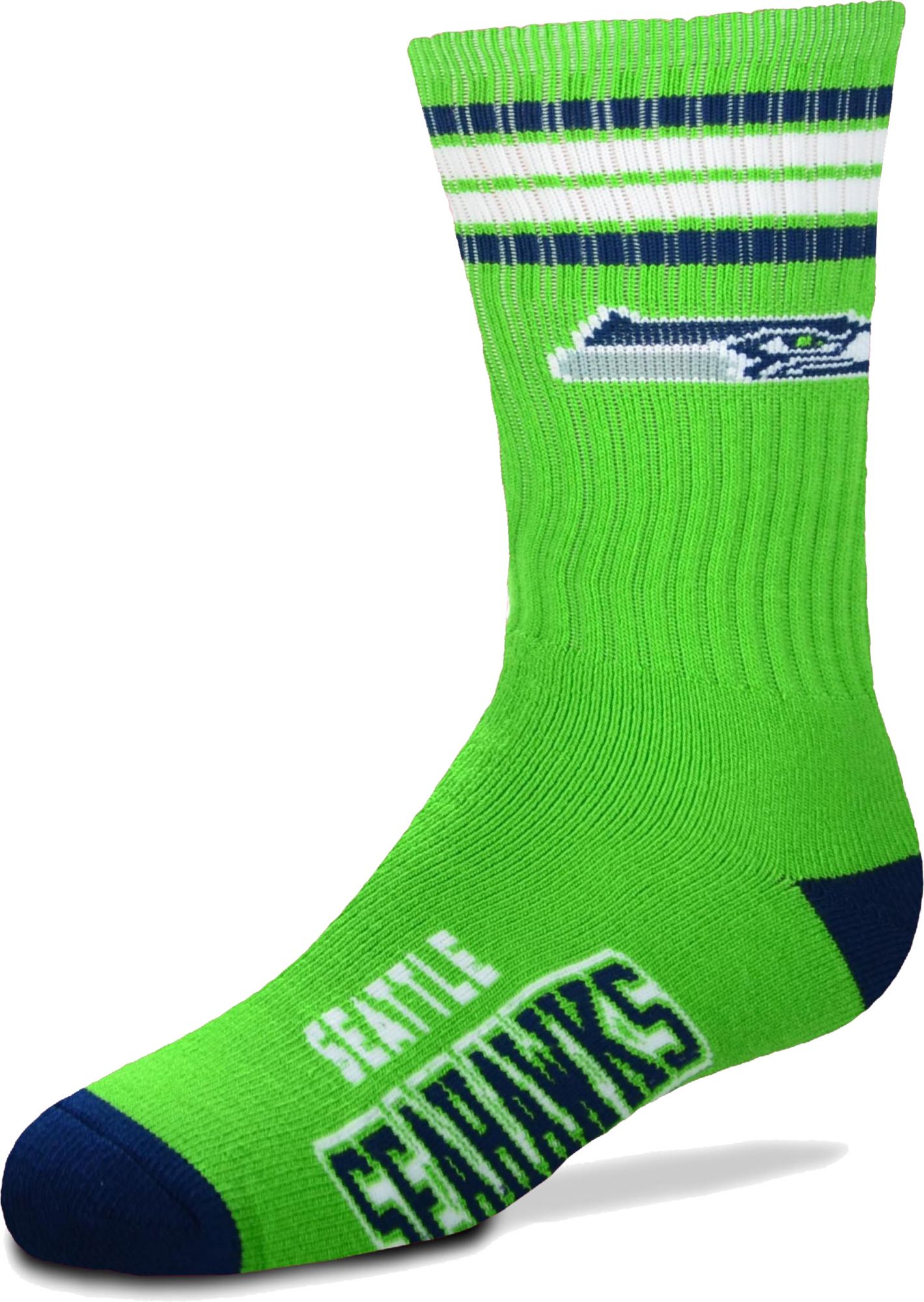 For Bare Feet Youth Seattle Seahawks 4-Stripe Deuce Crew Socks