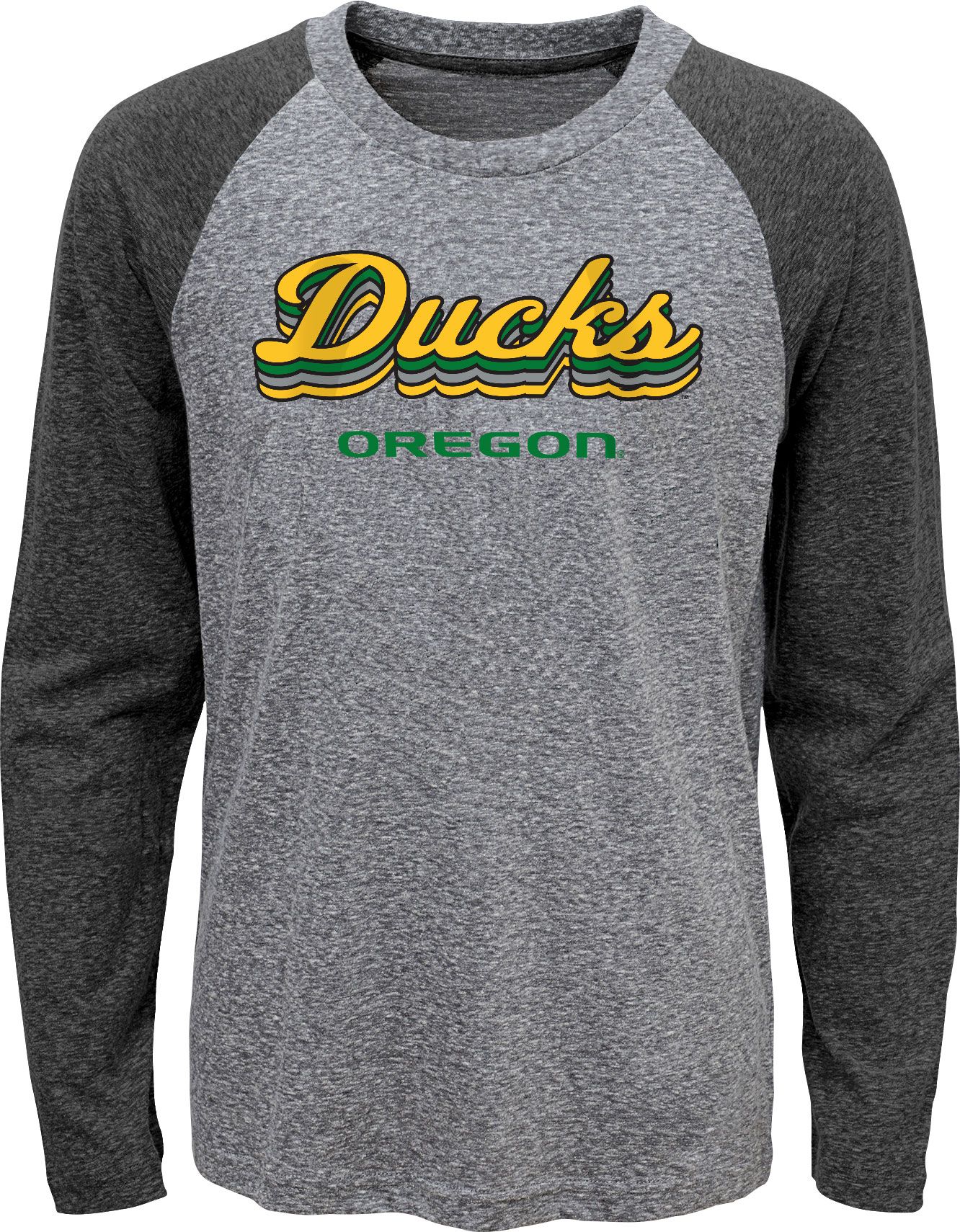Gen2 Youth Oregon Ducks Grey Script Tri-Blend Raglan Long Sleeve T-Shirt