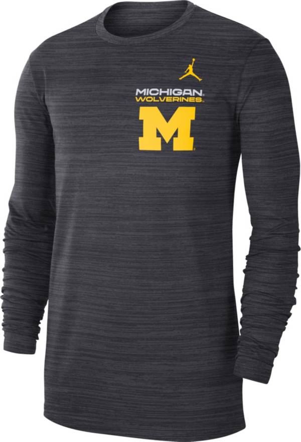 Jordan Men's Michigan Wolverines Grey Dri-FIT Velocity Football Sideline Long Sleeve T-Shirt product image