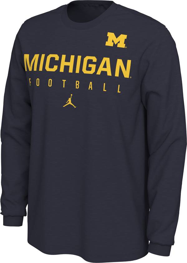 Jordan Men's Michigan Wolverines Blue Cotton Football Long Sleeve T-Shirt product image
