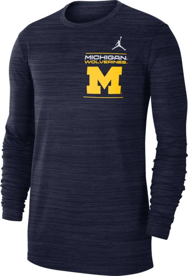 Jordan Men's Michigan Wolverines Blue Dri-FIT Velocity Football Sideline Long Sleeve T-Shirt product image