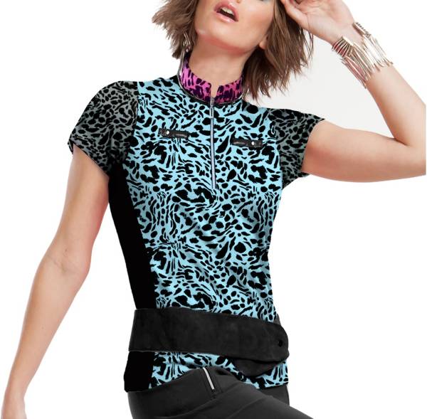 Jamie Sadock Women's Feline Blue Polo Short Sleeve T-Shirt product image