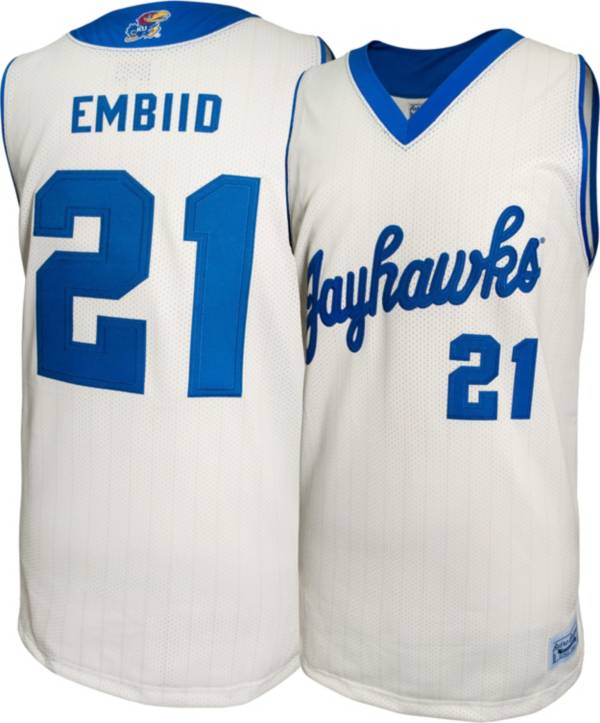 Men Joel Embiid #21 Hardwood Classics Throwback White Logo Black