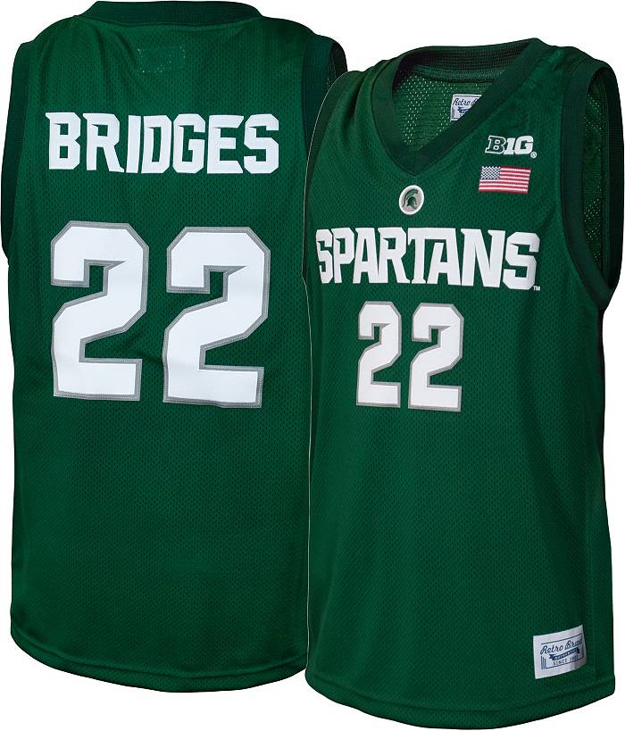 Retro Brand Men's Michigan State Spartans Miles Bridges #22 Green Replica Basketball Jersey, Large