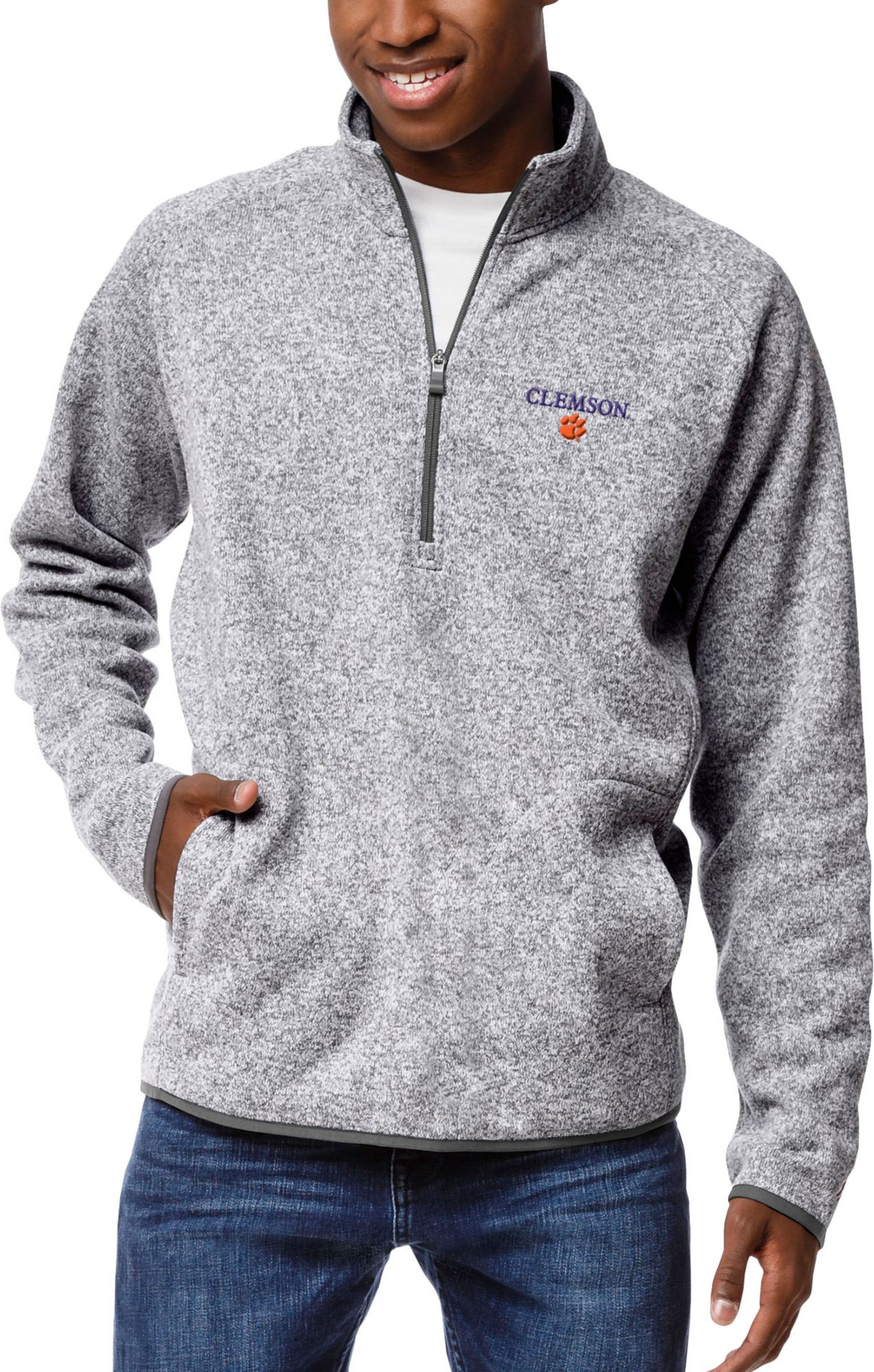 League-Legacy Men's Clemson Tigers Grey Saranac Quarter-Zip Pullover Shirt product image