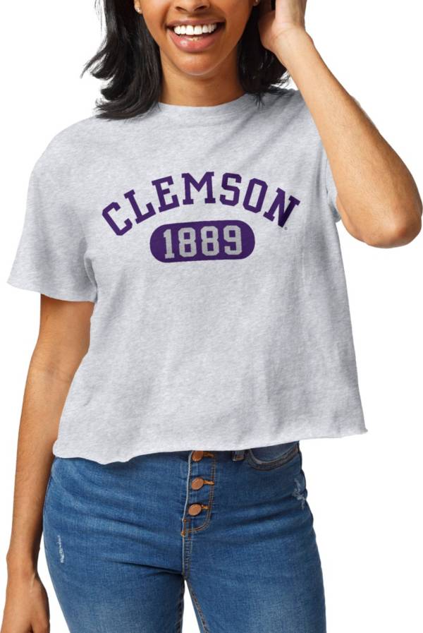 League-Legacy Women's Clemson Tigers Grey Clothesline Cropped T-Shirt