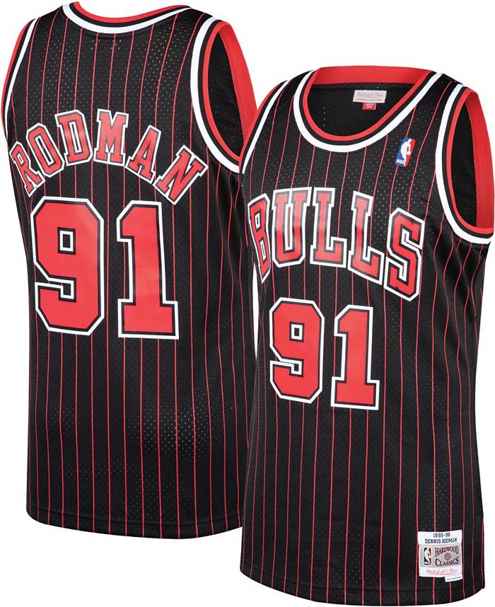 NBA Bulls 91 Dennis Rodman Red Gold Hardwood Classics Men Jersey