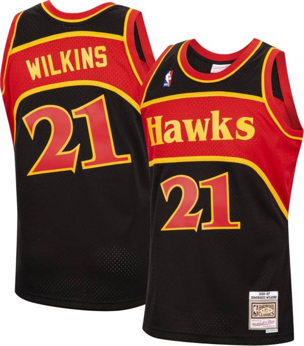 Mitchell & Ness Men's 1986 Atlanta Hawks Dominique Wilkins #21 Black Hardwood Classics Swingman Jersey