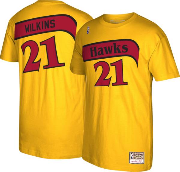 Mitchell & Ness Men's Retro Reload Atlanta Hawks Dominique Wilkins #21 Yellow Player T-Shirt