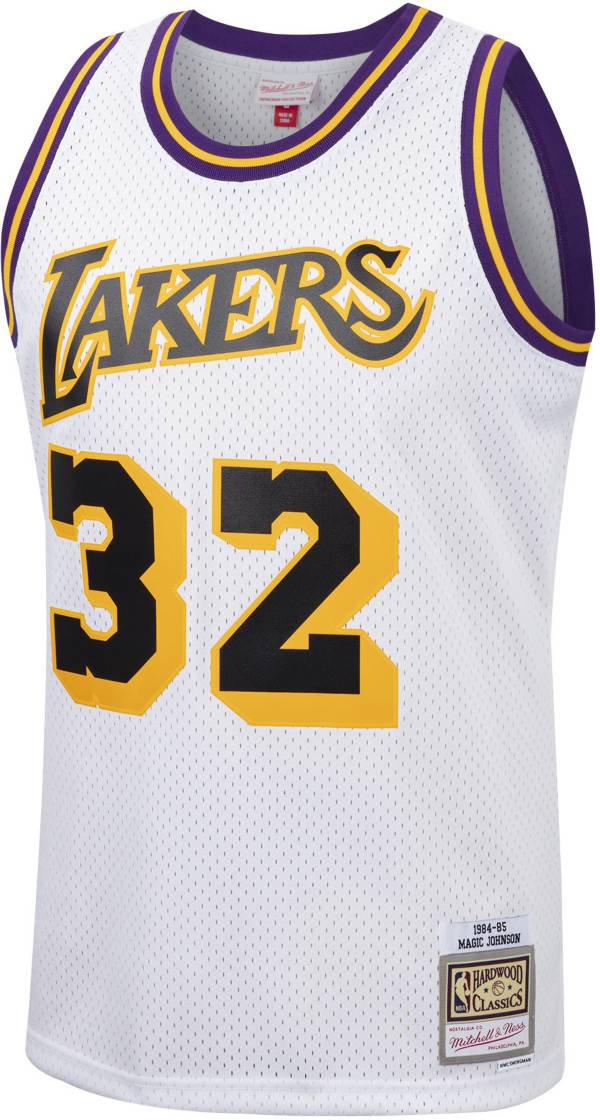 Mitchell & Ness Men's 1984 Los Angeles Lakers Magic Johnson #32 White Hardwood Classics Swingman Jersey