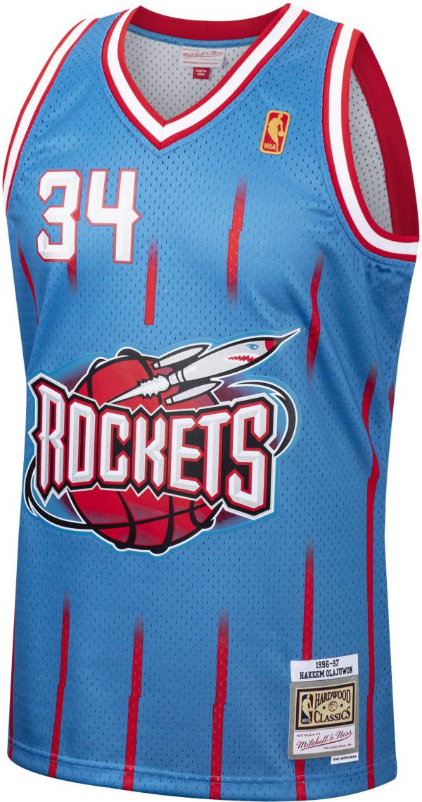 Mitchell & Ness Men's 1996 Houston Rockets Hakeem Olajuwon #34 Blue Hardwood Classics Swingman Jersey