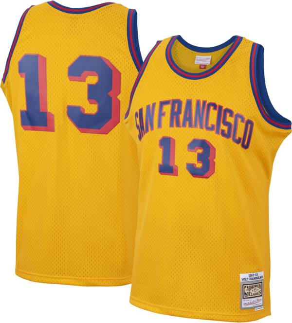 Mitchell & Ness Men's 1963 Golden State Warriors Wilt Chamberlain #13 Gold  Hardwood Classics Swingman Jersey