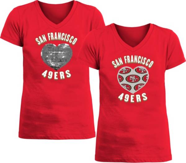 New Era Apparel Girl's San Francisco 49ers Sequins Heart Red T-Shirt