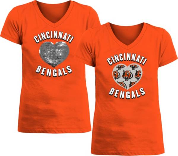 New Era Apparel Girl's Cincinnati Bengals Sequins Heart Orange T-Shirt