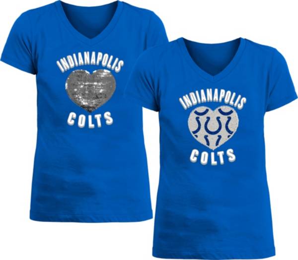 New Era Apparel Girl's Indianapolis Colts Sequins Heart Blue T-Shirt