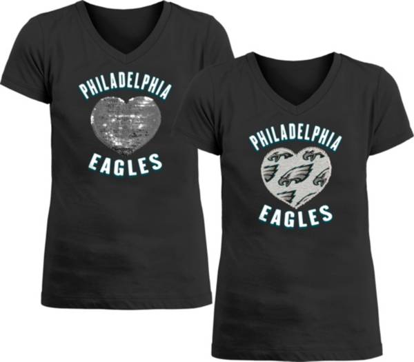 New Era Apparel Girl's Philadelphia Eagles Sequins Heart Black T-Shirt