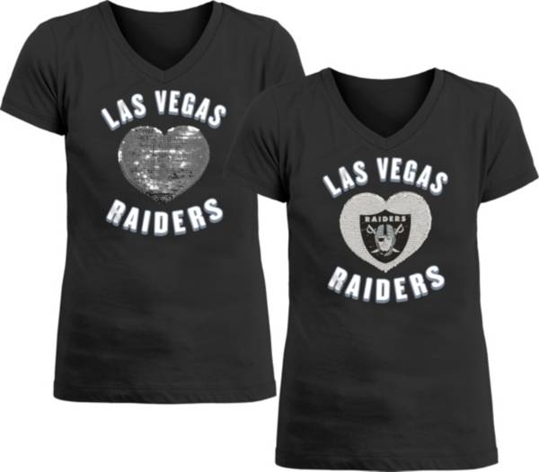 New Era Apparel Girl's Las Vegas Raiders Sequins Heart Black T-Shirt