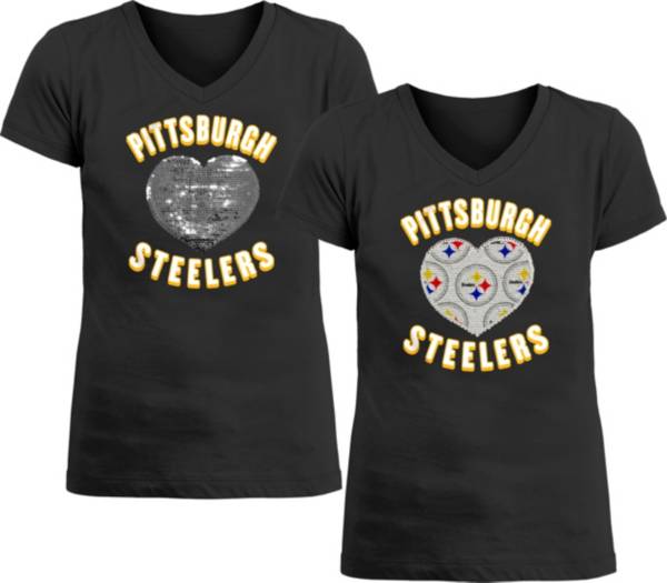 New Era Apparel Girl's Pittsburgh Steelers Sequins Heart Black T-Shirt product image