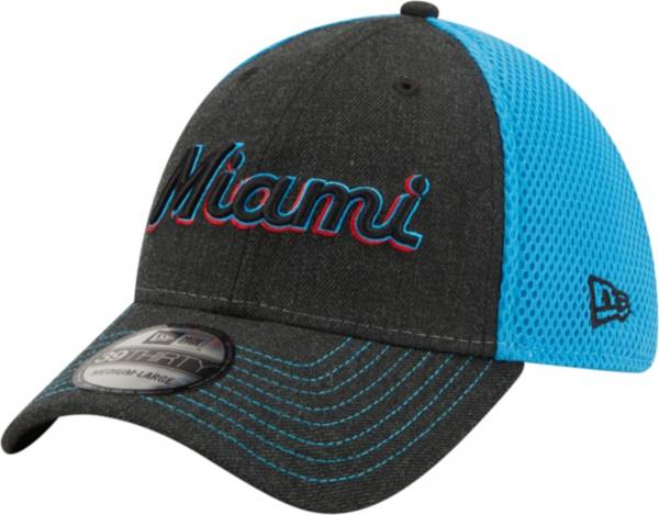 New Era Men's Miami Marlins Black 39Thirty Heathered Stretch Fit Hat