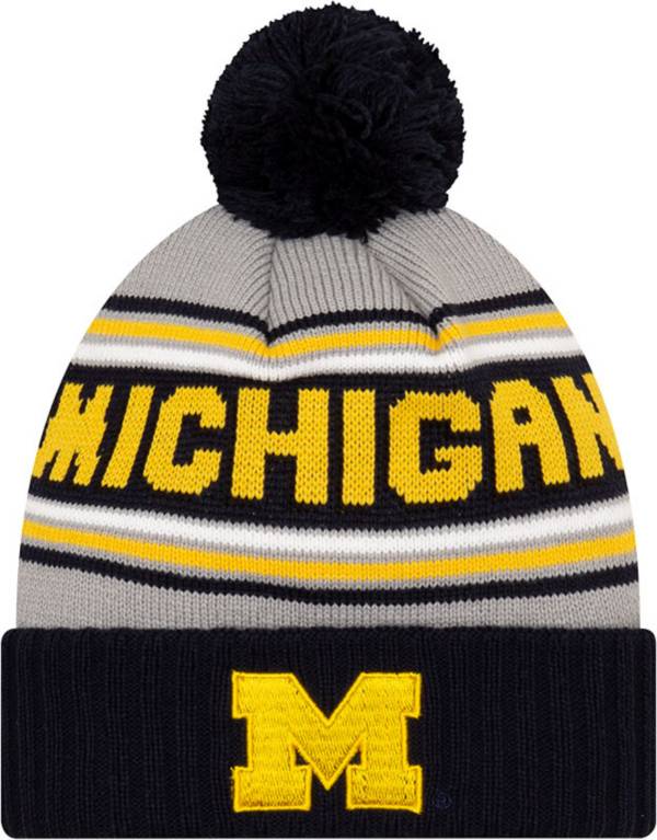 New Era Men's Michigan Wolverines Blue Cheer Knit Pom Beanie