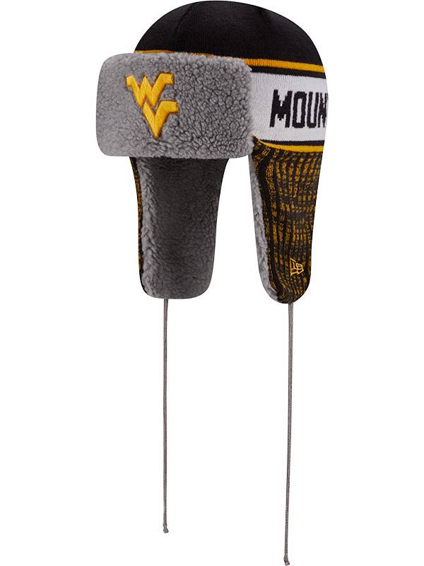 New Era Men's West Virginia Mountaineers Blue Helmet Head Trapper Knit Hat