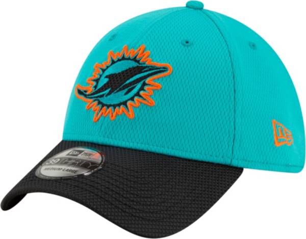 New Era Men's Miami Dolphins Sideline 2021 Road 39Thirty Aqua Stretch Fit Hat