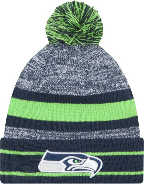 New Era Men's Seattle Seahawks Cuffed Pom Navy Knit