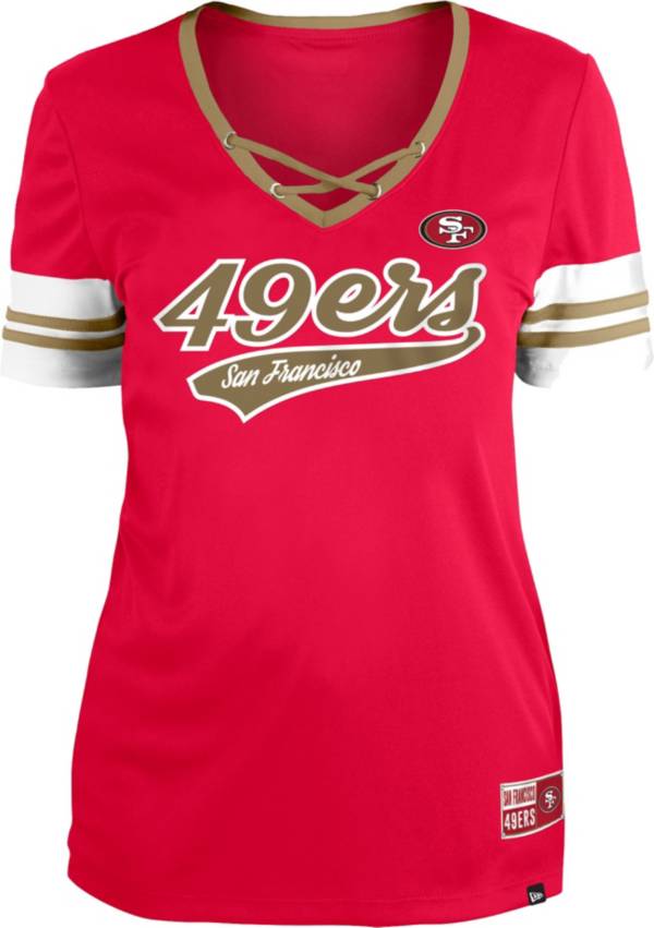 New Era Women's San Francisco 49ers Red Lace-Up V-Neck T-Shirt