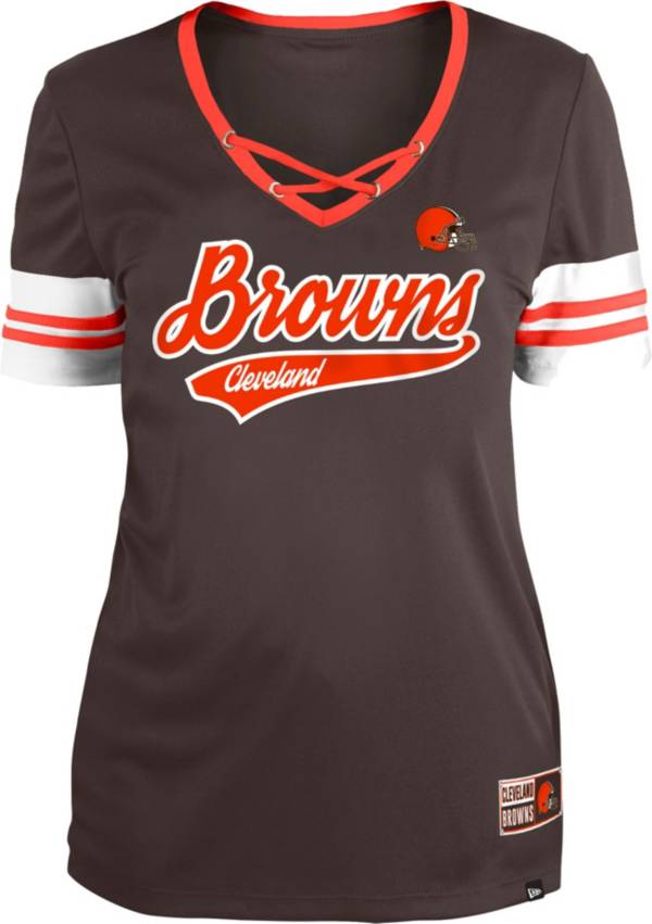 New Era Women's Cleveland Browns Brown Lace-Up V-Neck T-Shirt