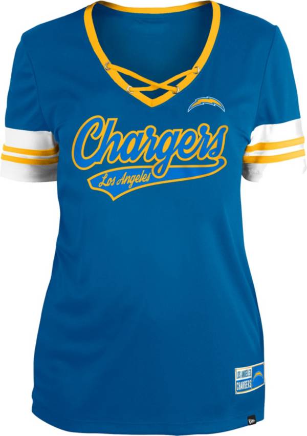 New Era Women's Los Angeles Chargers Blue Lace-Up V-Neck T-Shirt